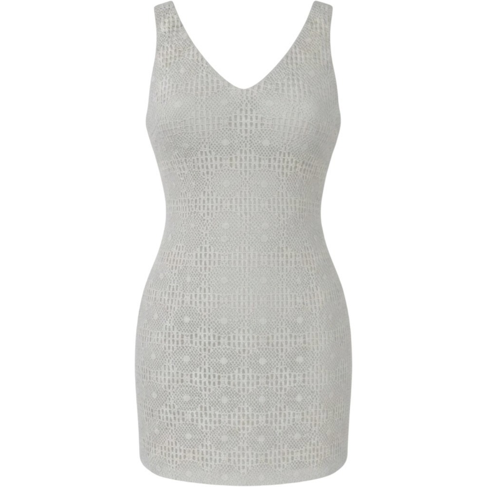 Express Tricot Mini Dress Large White Crochet Lace V-Neck‎ Shift 90s Vintage